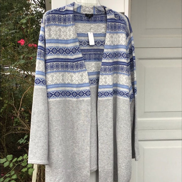 NWT Talbots Gray Blues White Pattern Stripe Cardi - Picture 6 of 7